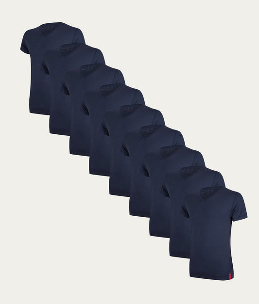 9-pack blauwe T-shirts met V-hals | Undiemeister