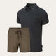 Set grau-grünes Slim Fit Poloshirt + Olivgrüne Badehose