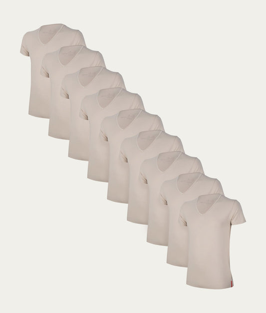 9-pack khaki T-shirts met diepe V-hals | Undiemeister