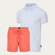 Hellblaues Slim Fit Poloshirt + Korallenrote Badehose