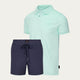 Set Mintgrünes Slim Fit Poloshirt + Blaue Badehose