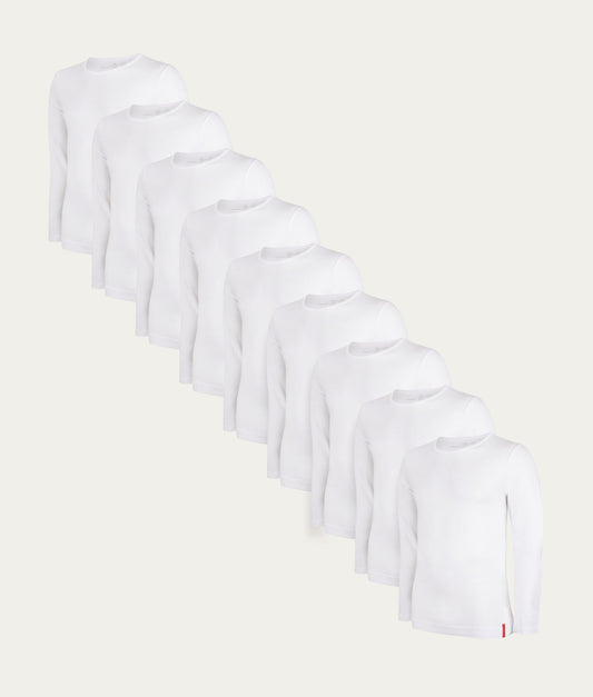 Weißes Slim Fit Longsleeve Rundhalsausschnitt Chalk White 9er-Pack