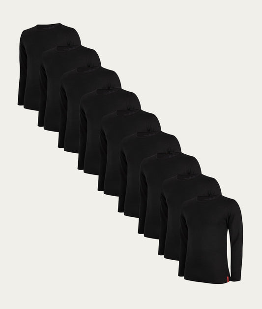 Schwarzes Slim Fit Longsleeve Rundhalsausschnitt Volcano Ash 9er-Pack