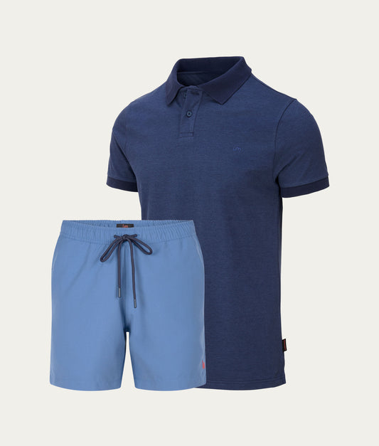 Undiemeister Heren - Donkerblauwe Polo - IJsblauwe Zwembroek