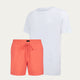 Vitt Casual T-shirt + Korallröda Badbyxor
