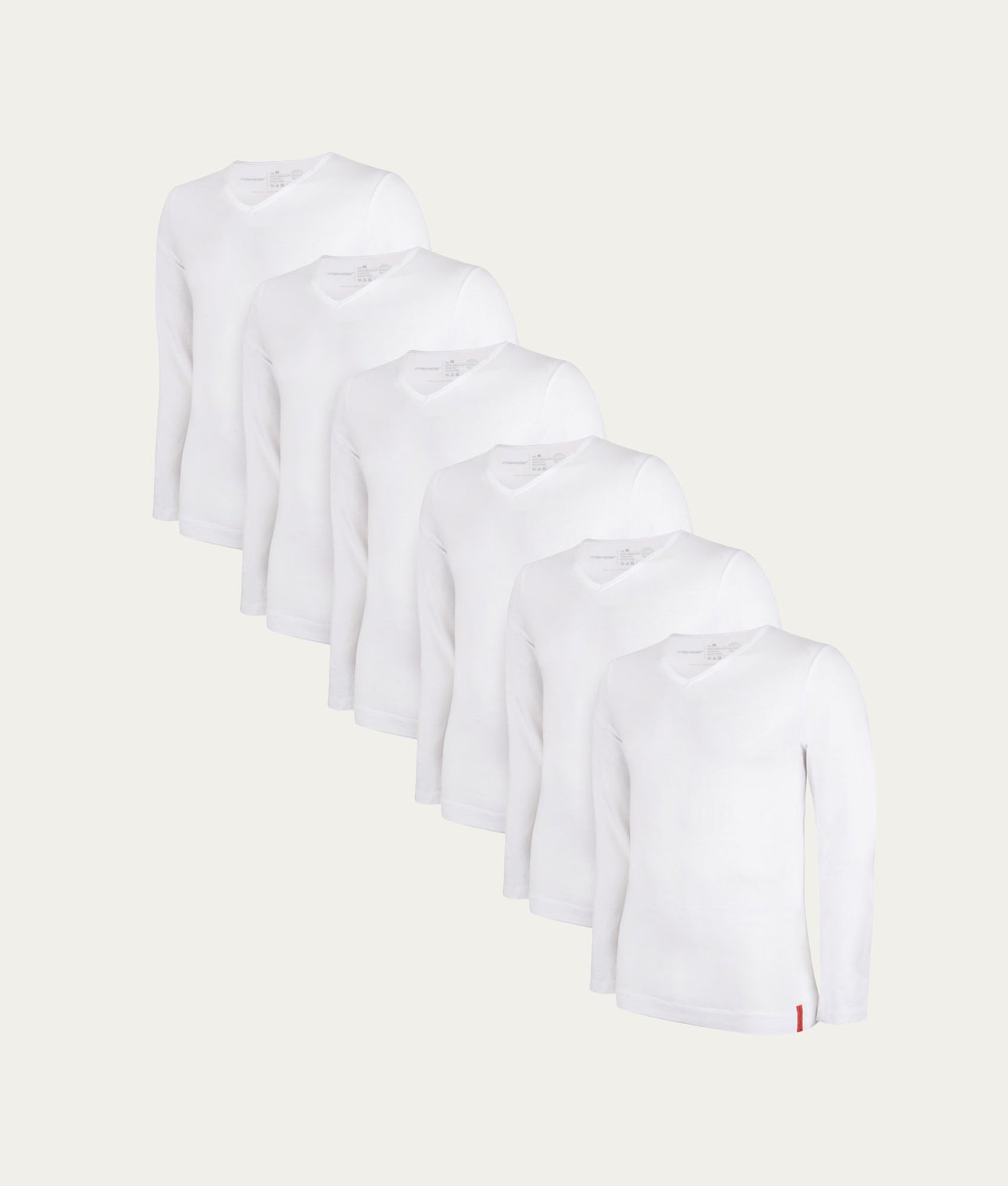 Witte Slim Fit Longsleeve V - hals Chalk White (6 - pack) - Undiemeister