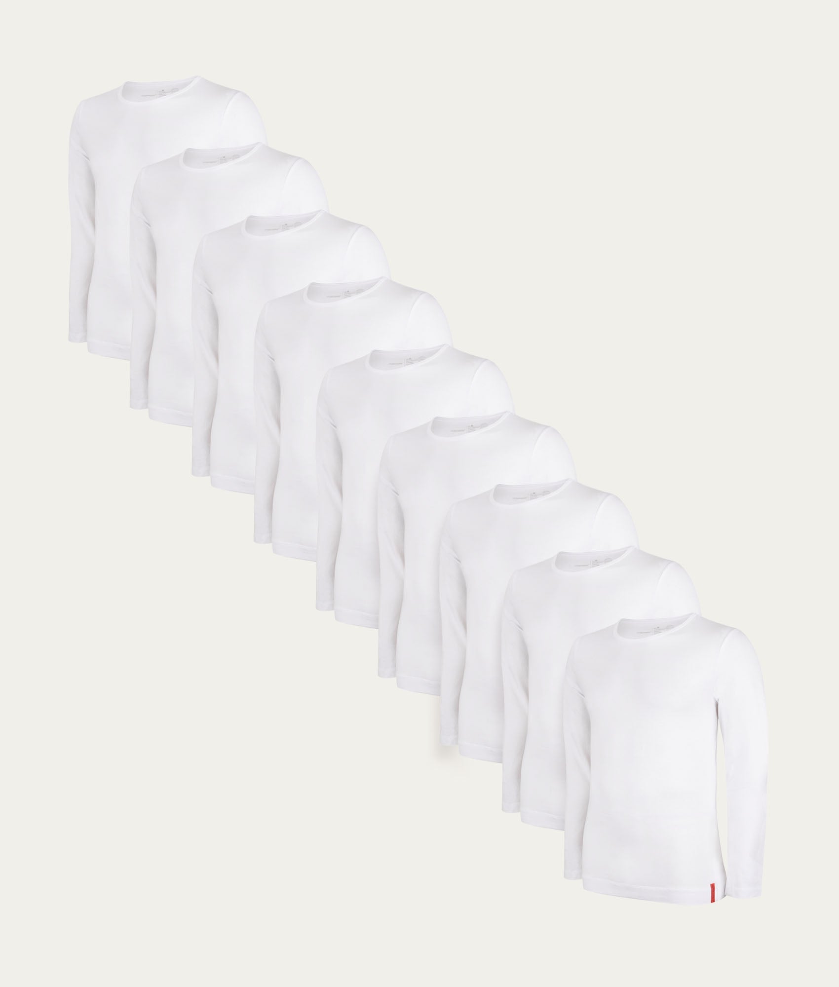 9-pack Vita Slim Fit Longsleeve med Rund Hals Chalk White – Undiemeister