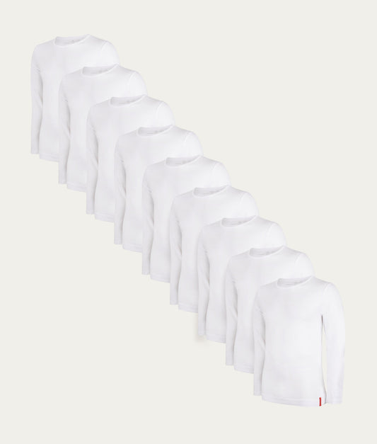 Witte Slim Fit Longsleeves Ronde Hals Chalk White (9-pack) - Undiemeister