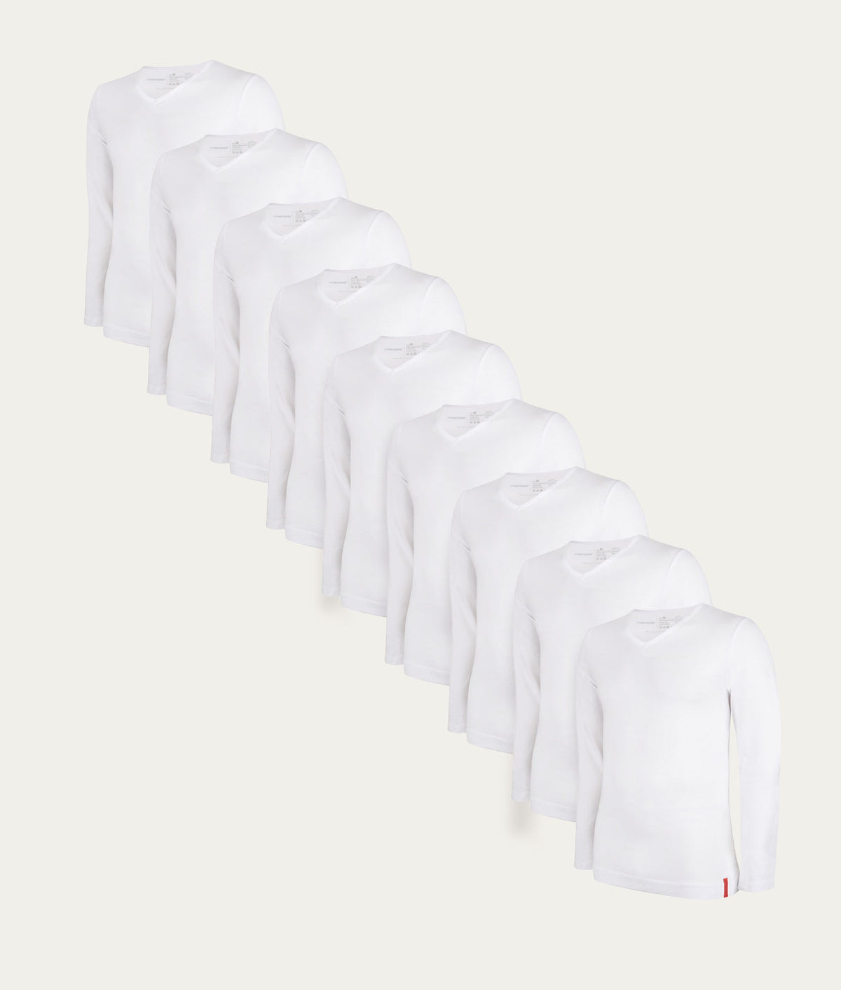 Witte Slim Fit Longsleeves V-hals Chalk White (9-pack) - Undiemeister