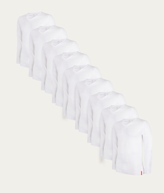 Witte Slim Fit Longsleeves V-hals Chalk White (9-pack) - Undiemeister