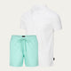 Set Weißes Slim Fit Poloshirt + Mintgrüne Badehose