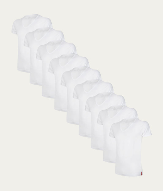 9-pack witte T-shirts met diepe V-hals | Undiemeister