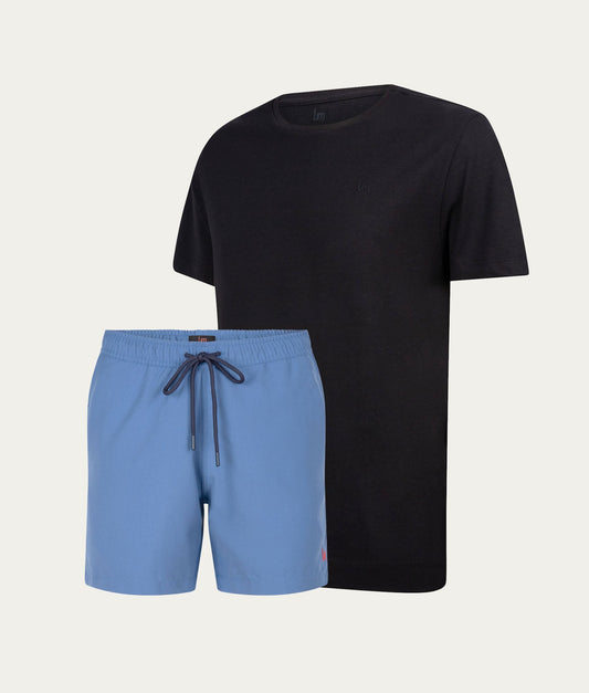 Undiemeister Heren - Zwart Casual T-shirt - Blauwe Zwembroek
