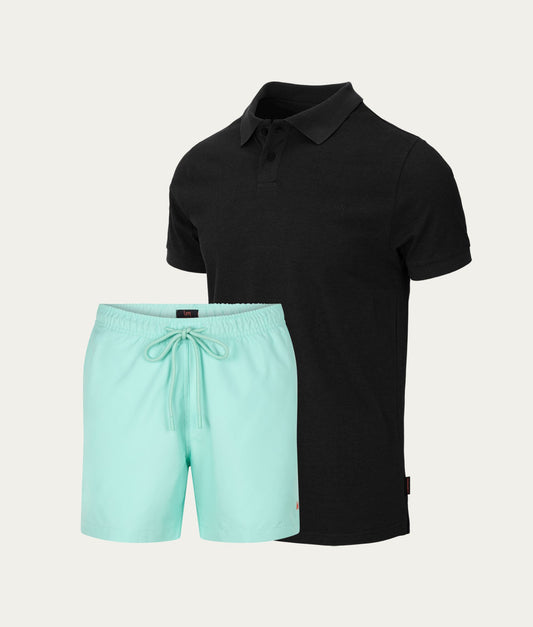 Undiemeister Heren - Zwarte Polo - Mintgroene zwembroek