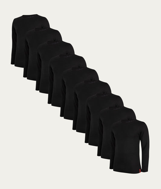 Zwarte Slim Fit Longsleeves Ronde Hals Volcano Ash (9-pack) - Undiemeister