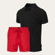 Set Schwarzes Slim Fit Poloshirt + Rote Badehose