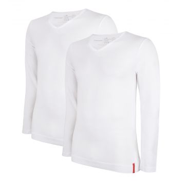 Undiemeister® Slim Fit Longsleeve V-Ausschnitt 2er-Pack Chalk White