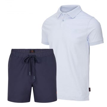 Undiemeister® Set Light Blue Polo + Dark Blue Swim Trunks