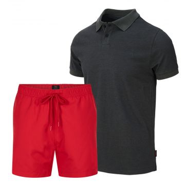 Undiemeister® Set Anthracite Polo + Red Swim Trunks