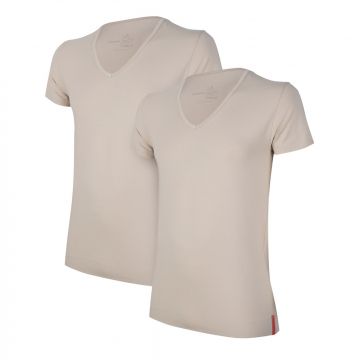 Undiemeister® Slim Fit T-shirt Diepe V-hals 2-pack Desert Sand