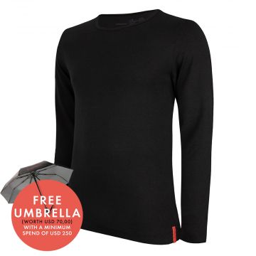 Undiemeister® Black Slim Fit Long sleeve t-shirt Round Neck Volcano Ash