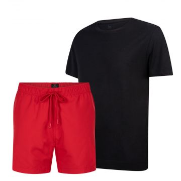 Undiemeister® Set Zwart Casual T-shirt + Rode Zwembroek