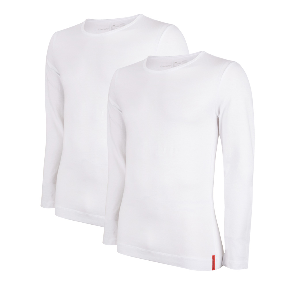 Undiemeister® Slim Fit Longsleeve Crew Neck 2-pack Chalk White - Kwaliteit Heren Ondershirts - XS