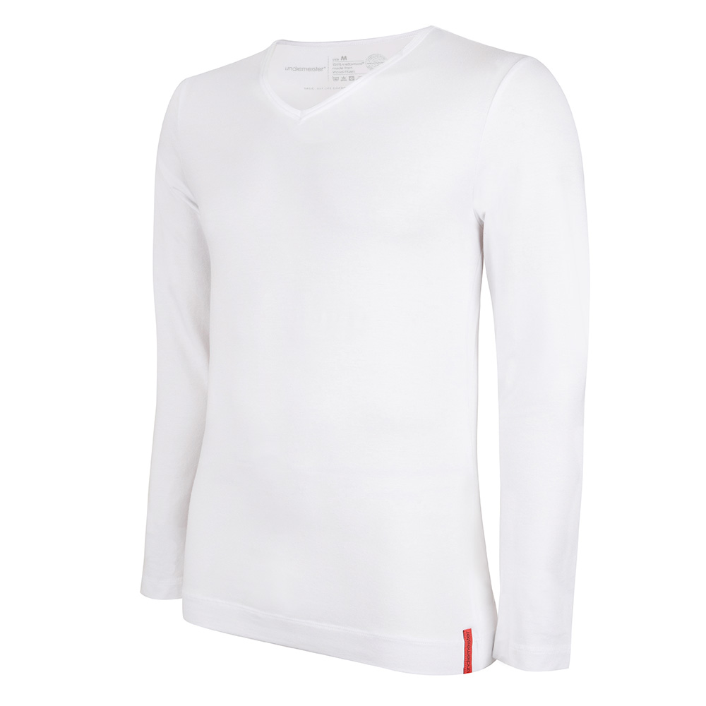 Undiemeister® Witte Slim Fit Longsleeve V-Hals Chalk White - Kwaliteit Heren Ondershirts - S