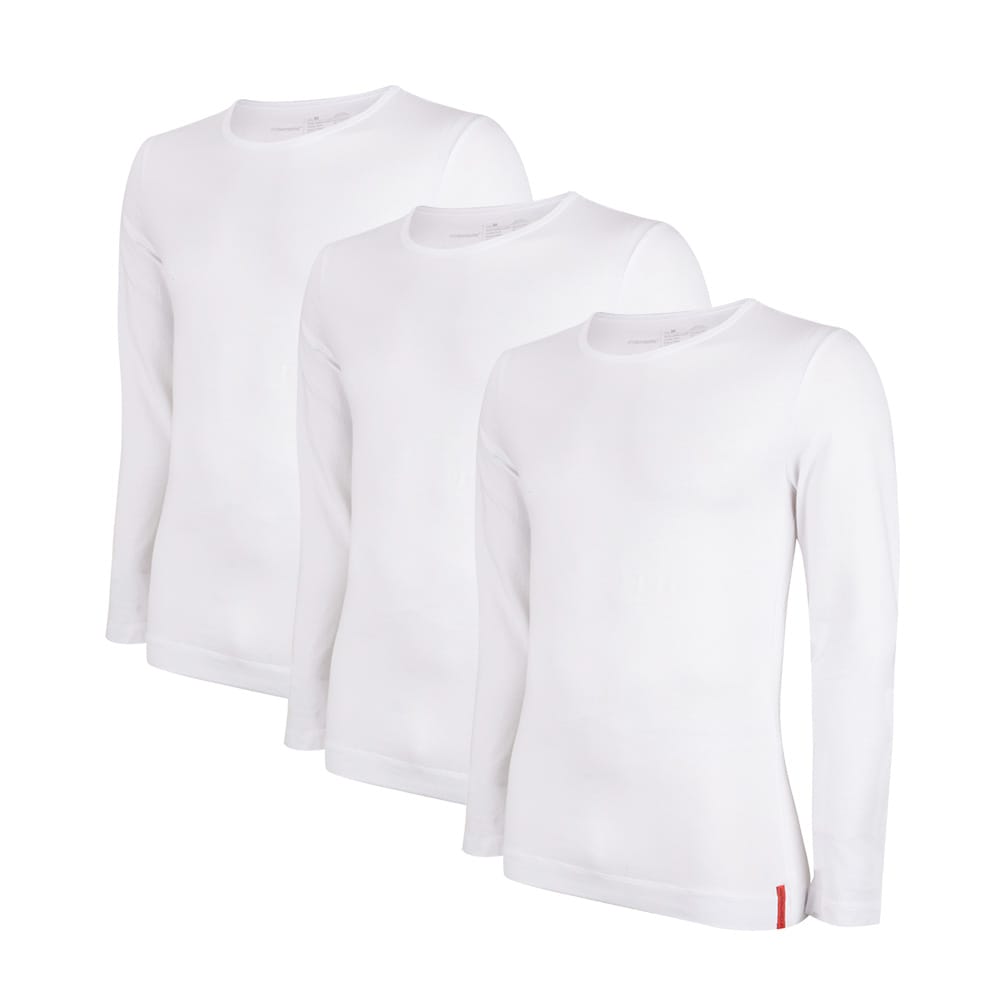 Undiemeister® Voordeelpack Slim Fit Longsleeve Ronde Hals Chalk White - Kwaliteit Heren Ondershirts - XS
