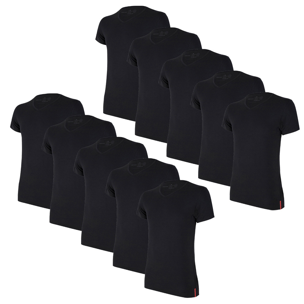 Undiemeister® Meisterpack Zwarte Slim Fit V-hals T-shirts 10-pack - Kwaliteit Heren Ondershirts - M